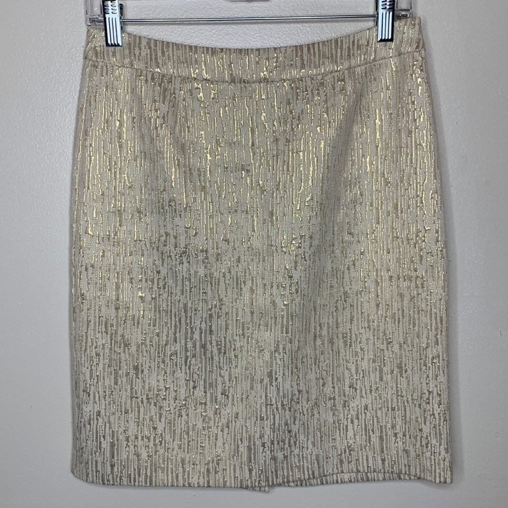 LORD & TAYLOR Pencil Skirt Gold & Cream Mini Size  2 - Picture 10 of 10